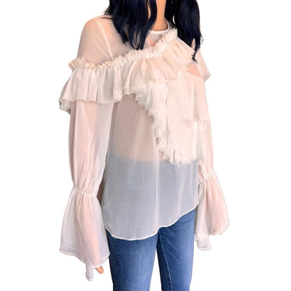 Beulah Style White Ruffle Blouse Small NWT Romantic Sheer Tiered Victorian - Picture 3 of 6